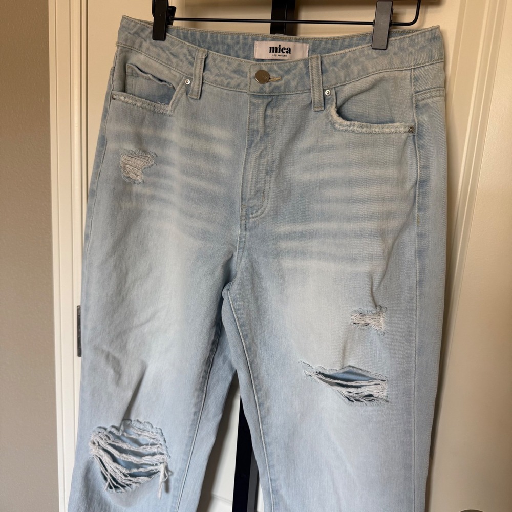 Mica Los Angeles Light Wash Distressed Straight Leg High‎ Rise Jeans Womens 29 - Picture 2 of 10